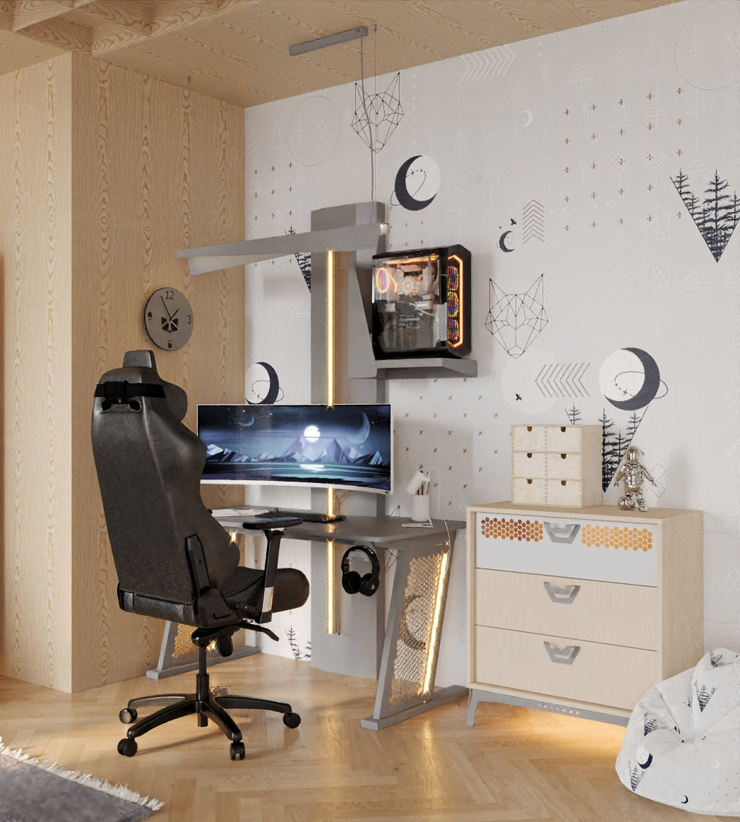 AXO™ SCANDI Gaming Desk With Wall Tower