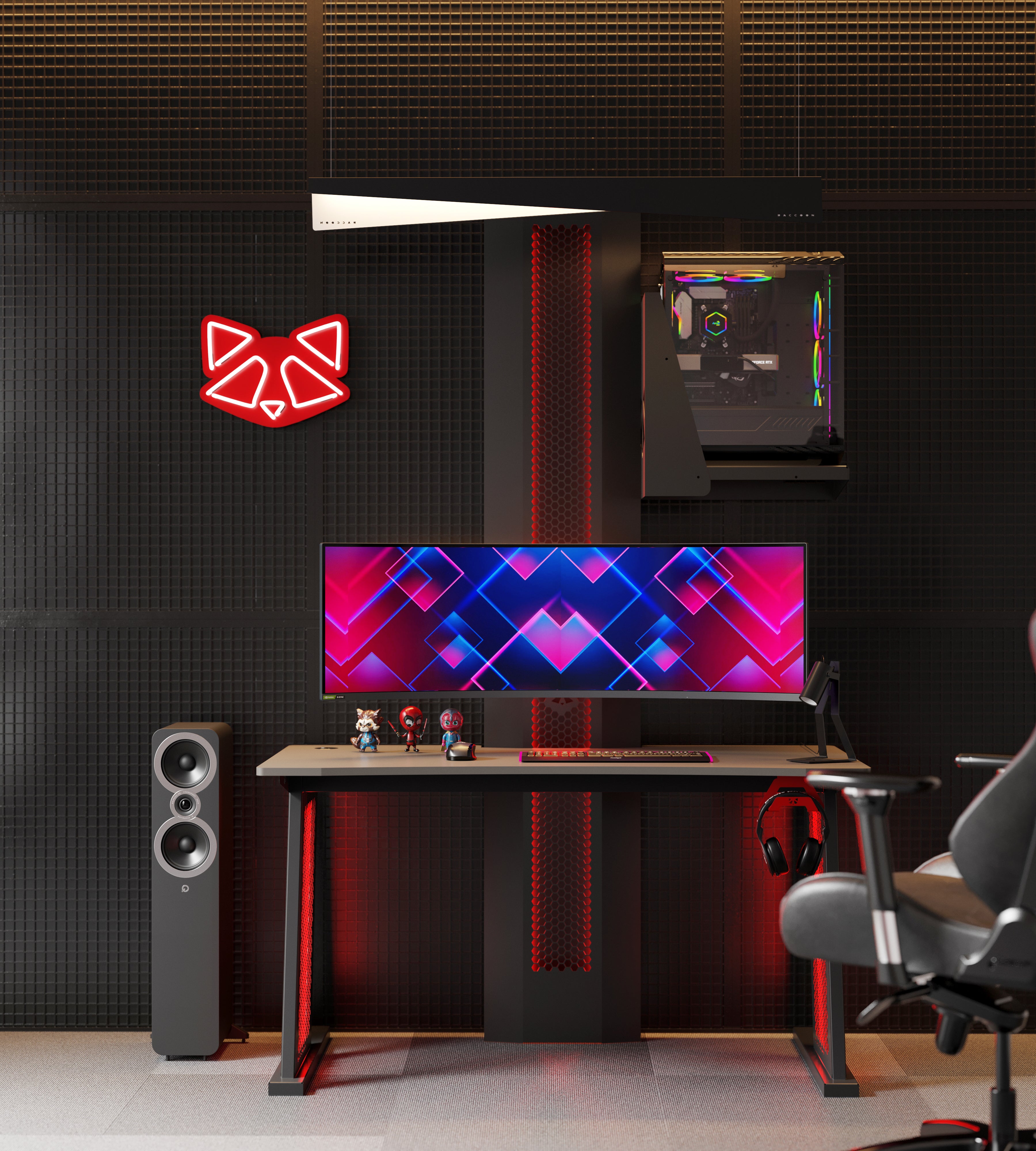 AXO™ Gaming Desk With Wall Tower
